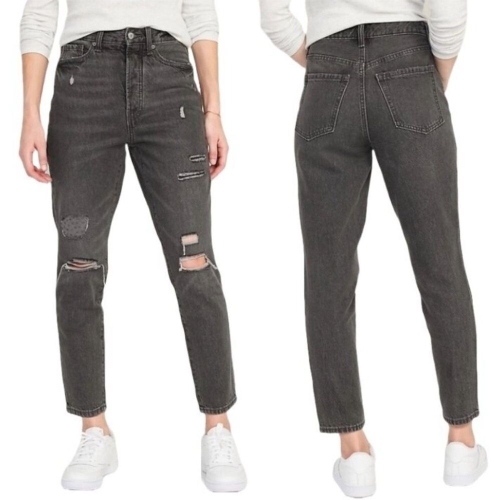 NWT Old Navy EXTRA HIGH RISE O. G. STRAIGHT Black Distressed Jeans Womens Sz 16